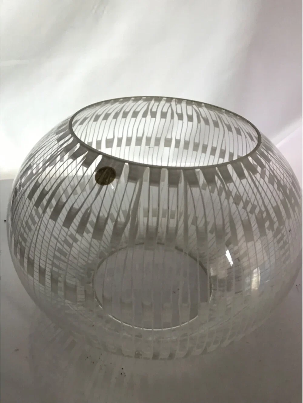 Vintag Clear Mid Century Bohemian Glass Globe Light Shade  White Patterned Decor